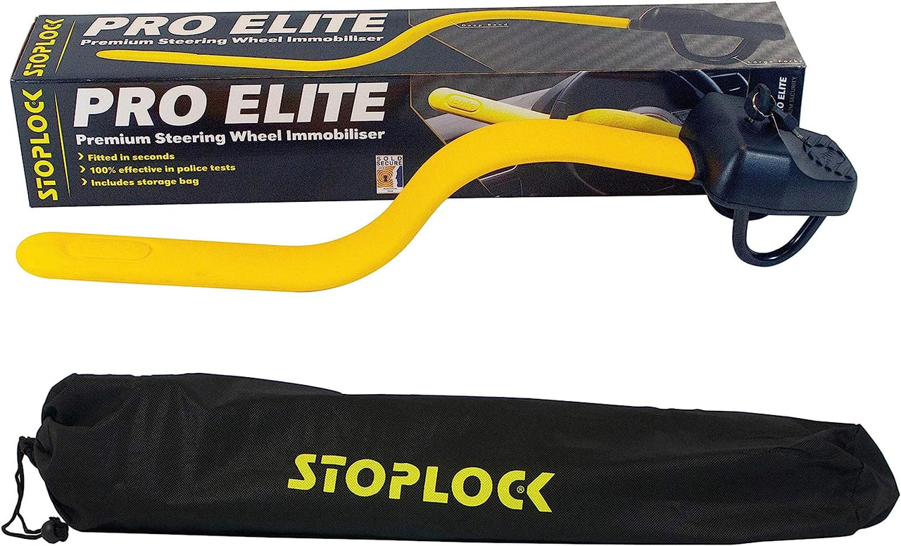 Pro Elite Car Steering Wheel Lock HG 150-00 - Safe Secure Heavy Duty Anti-Theft Bar - Universal Fit - Includes 2 Keys and Carry Bag, Black/Yellow, 1 Unit