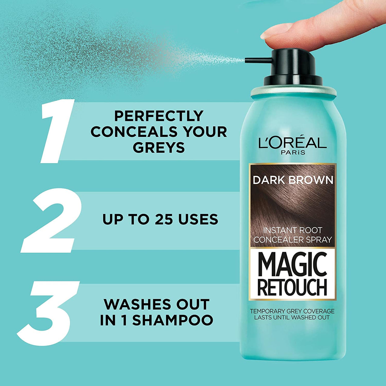 Magic Retouch Instant Root Concealer Spray, Ideal for Touching up Grey Root Regrowth, 75 Ml, Colour: Dark Brown