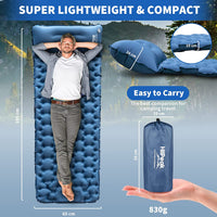 Thumbnail for Sleeping Pad - Ultralight Inflatable Sleeping Mat with Built-In Foot Pump, Durable Compact Waterproof Camping Air Mattress for Camping, Backpacking, Hiking, Tent Trap Traveling