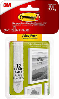 Thumbnail for Picture & Frame Hanging Strips Value Pack, Large, White - 12 Pairs (24 Strips) - Damage Free Hanging - for Pictures, Frames, Mirrors, Wall Décor and Signs