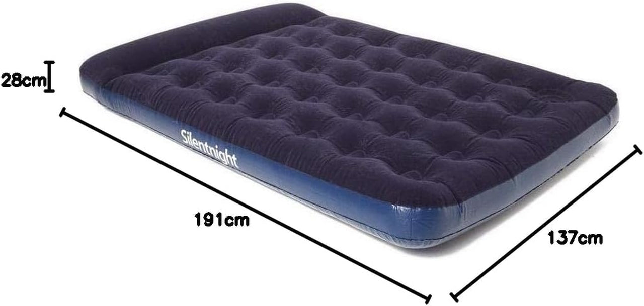 Double Air Bed with Buil-In Foot Pump – Inflatable Flocked Blow up Deep Premium Camping Mattress for Indoor and Outdoor Use with Beam Construction and Built in Pillow – 191X137X28Cm, Blue