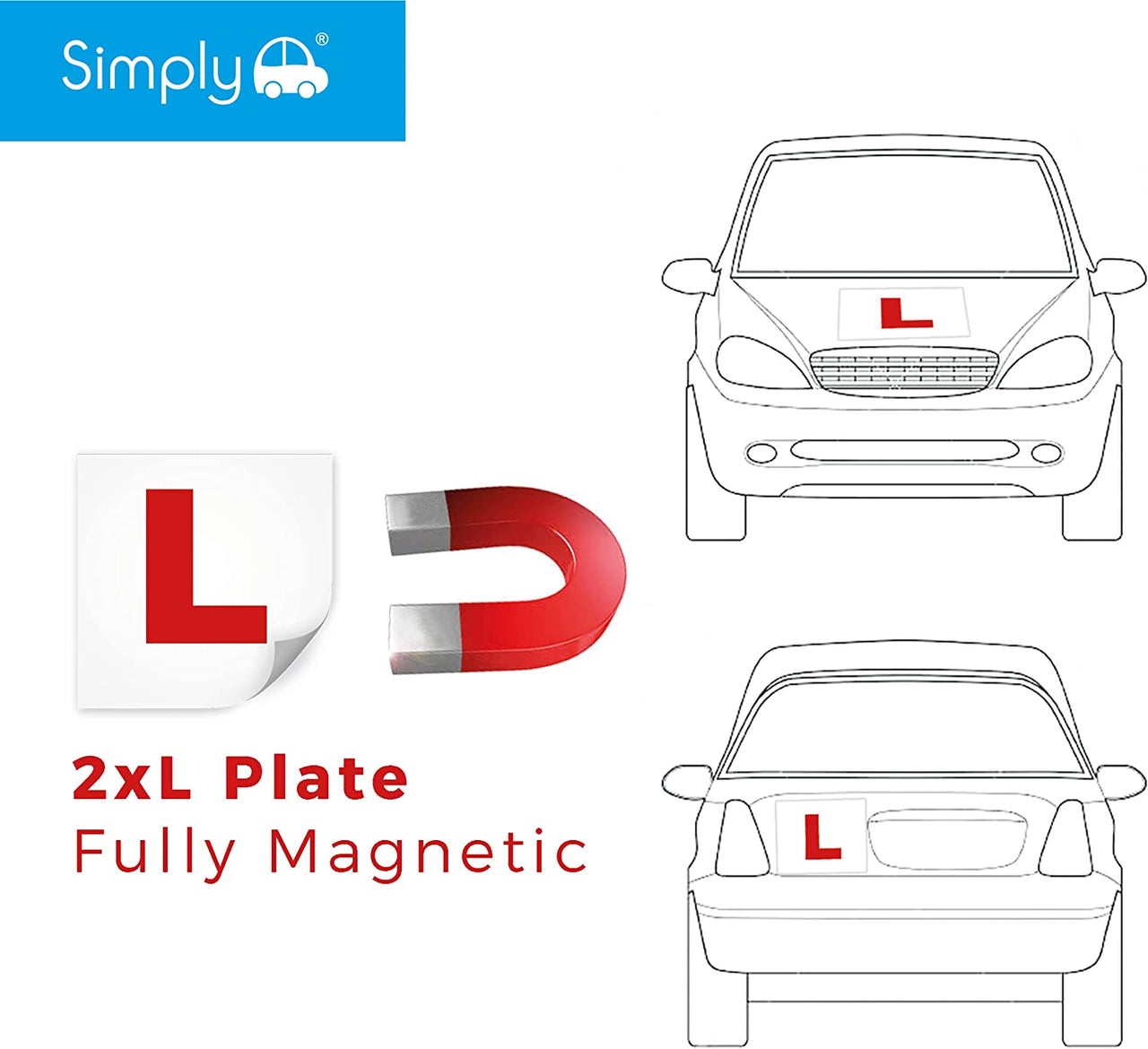 TL1000 Pack of 2, Fully Magnetic Car L-Plates, Twin Pack for Learning Drivers, Easy to Attach & Remove, Strong Magnetic Backs for Vehicles , Red