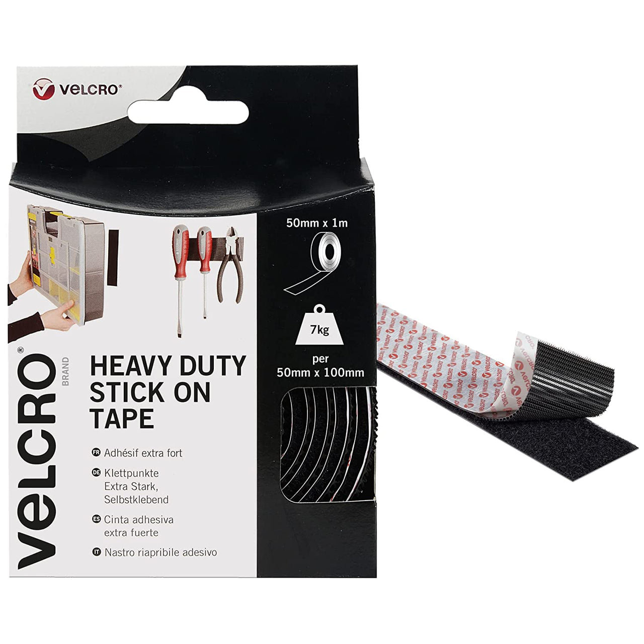 Brand Heavy Duty Stick on Tape Cut-To-Length Industrial Extra Strong Double Sided Hook & Loop Self Adhesive Tape Perfect for Room Décor & Home, Office, Garage Use Black 50Mm X 1M