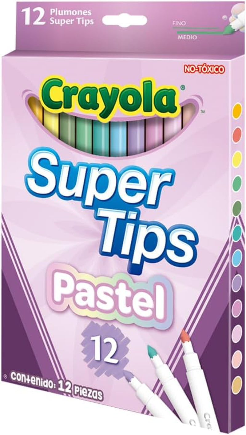 Pastel Supertips Washable Markers - Assorted Colours (Pack of 12), Premium Felt Tip Pens That Can Easily Wash off Skin & Clothing, Ideal for Kids Aged 3+