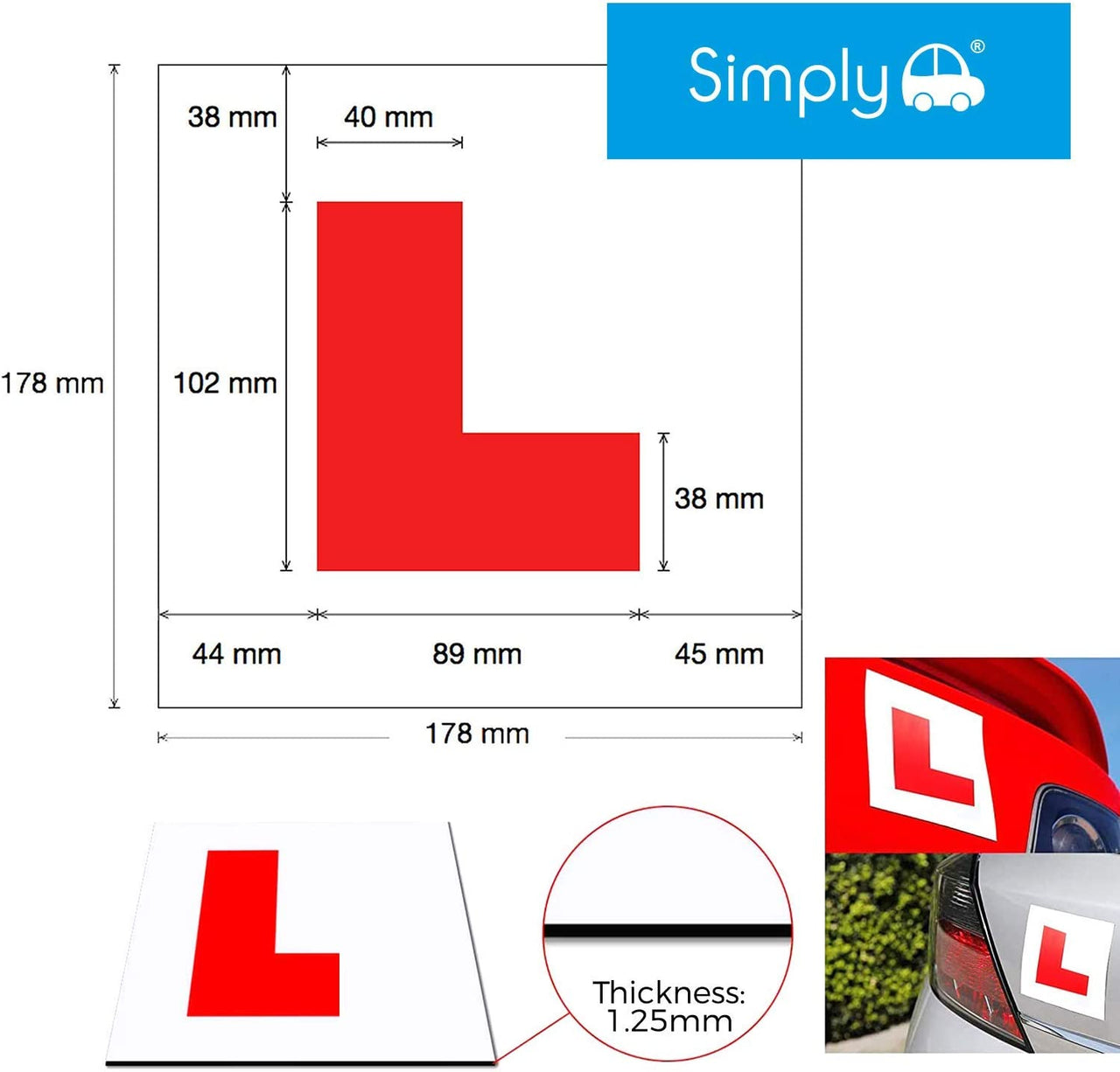 TL1000 Pack of 2, Fully Magnetic Car L-Plates, Twin Pack for Learning Drivers, Easy to Attach & Remove, Strong Magnetic Backs for Vehicles , Red