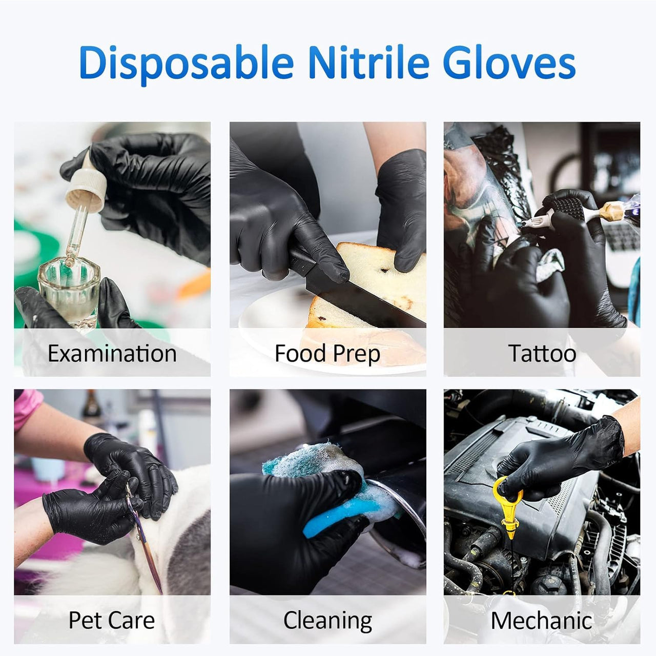 Black Nitrile Disposable Gloves - Latex Free, Powder Free, Exam Disposable Gloves, Disposable, Surgical, Cleaning, Food Gloves, Extra Strong, Multi-Purpose Gloves, Black Disposable Gloves (MEDIUM)