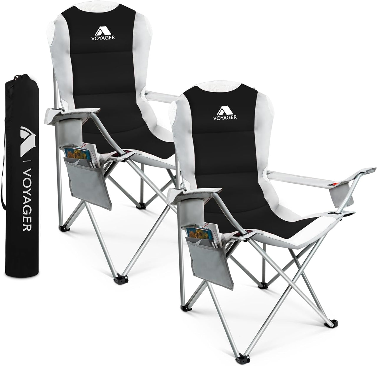 2 Pack Outdoor Camping Chair Set,120Kg Capacity, 3.3Kg per Chair, Waterproof Folding Chairs with Cup Holder & Side Pockets, Portable Chair for Garden, Fishing, Picnic Camping & Travel Comfort