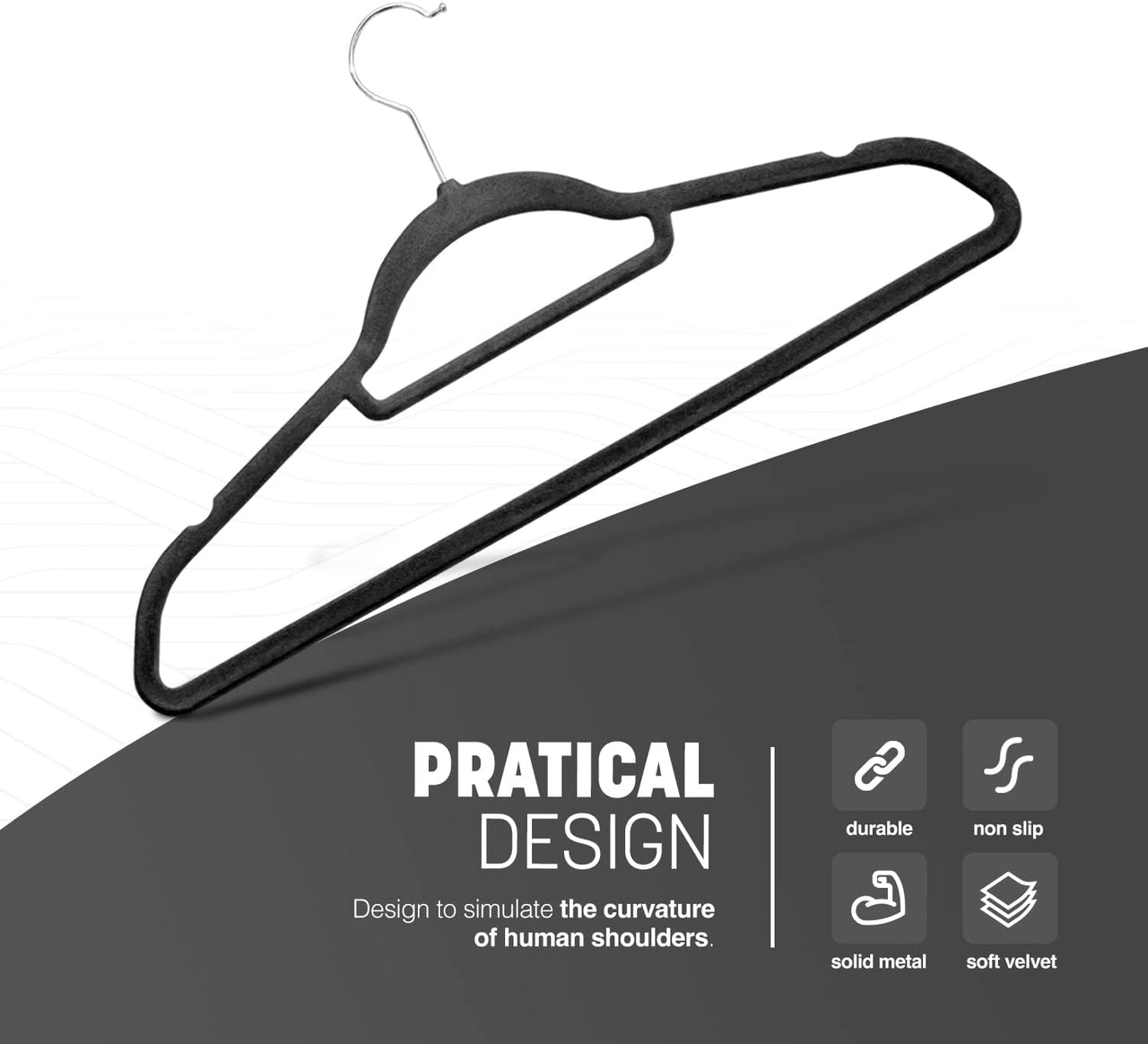 Velvet Hangers 20 Pack - Non-Slip Clothes Hangers with Tie Bar & 360° Hook - Durable & Sturdy, Space-Saving Wardrobe Organisers for Suits, Jackets & Clothes- Home Storage Solution (Black)