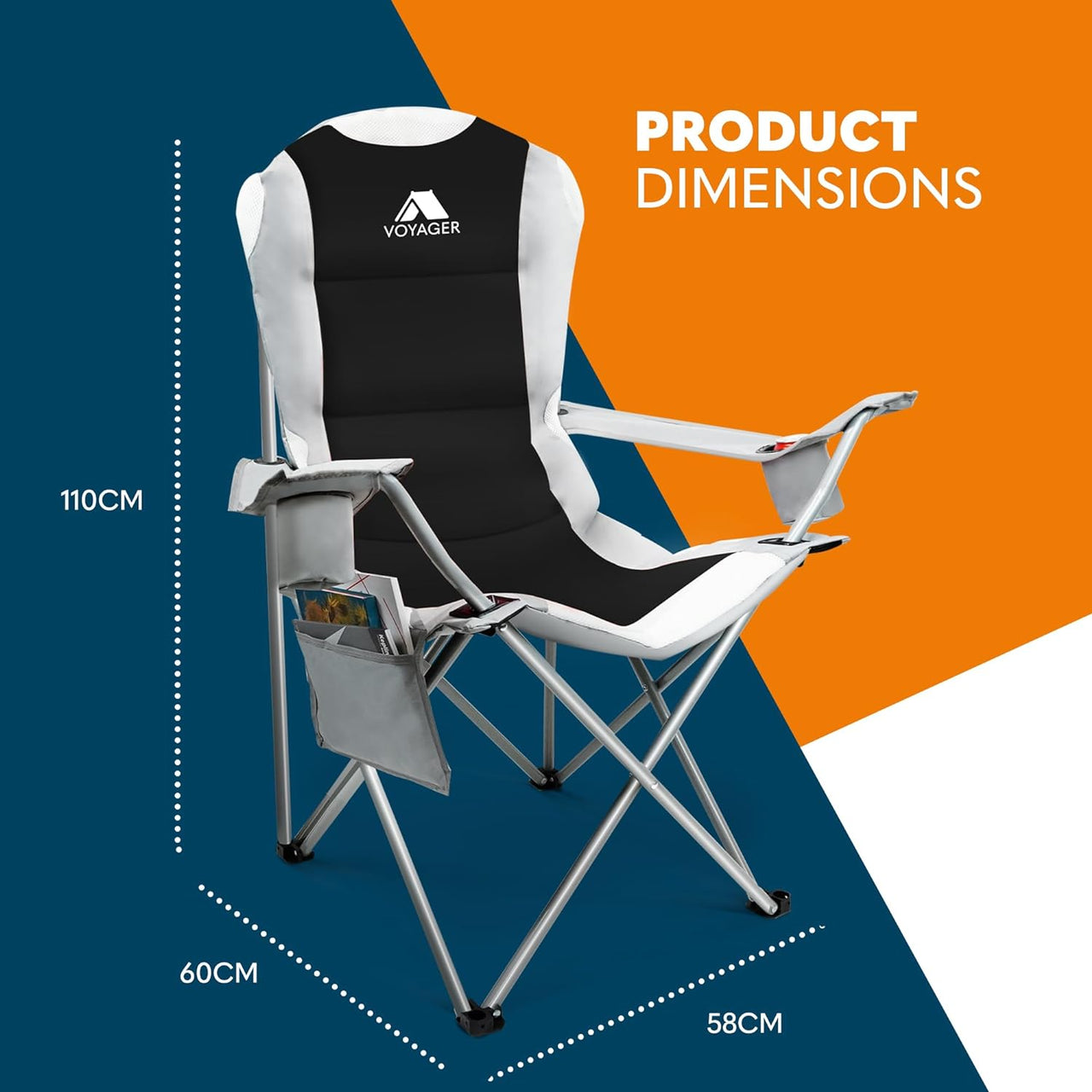 2 Pack Outdoor Camping Chair Set,120Kg Capacity, 3.3Kg per Chair, Waterproof Folding Chairs with Cup Holder & Side Pockets, Portable Chair for Garden, Fishing, Picnic Camping & Travel Comfort