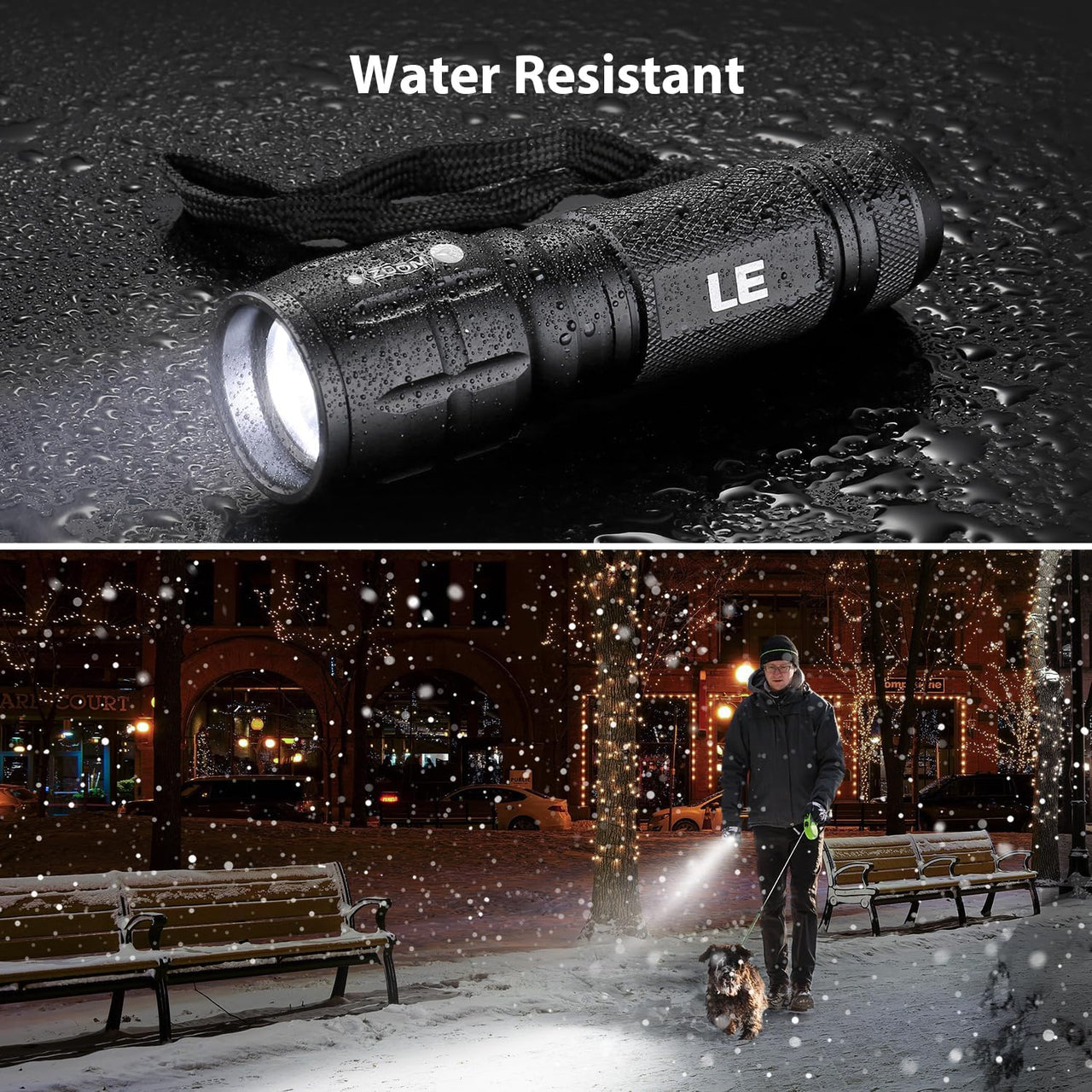 LE LED Torch Battery Powered, LE1000 Super Bright Hand Flashlight, Adjustable Focus, Water Resistant, Lightweight, for Power Cut, Camping, Dog Walking, Easy to Use Small Torch for Elderly Kids Men