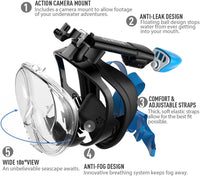 Thumbnail for SN01 Full Face Snorkel Mask with Detachable Camera Mount, Anti-Fog and Foldable Design, Advanced Breathing System for a Safe Adults/Kids Snorkeling Experience