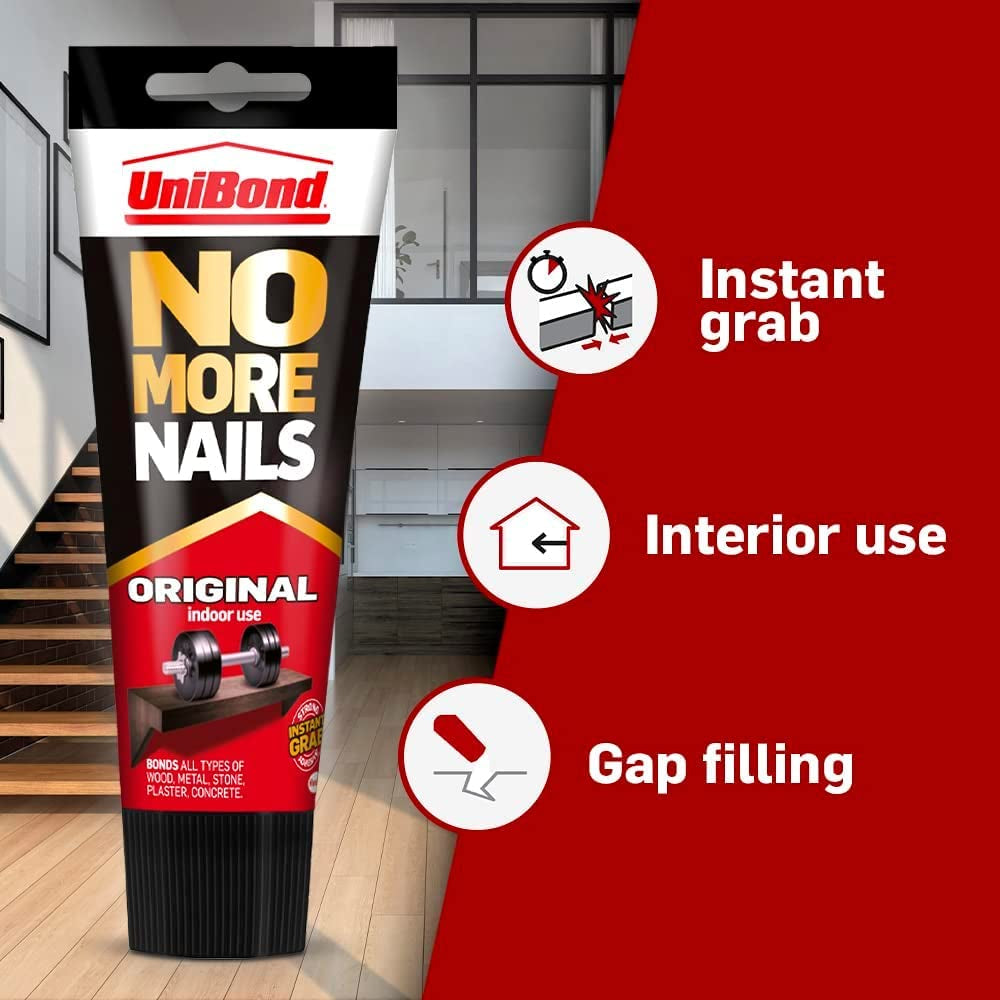 No More Nails Original, Heavy-Duty Mounting Adhesive, No Nails Strong Glue for Wood, Ceramic, Metal & More, White Instant Grab Adhesive, 1 X 234G Tube