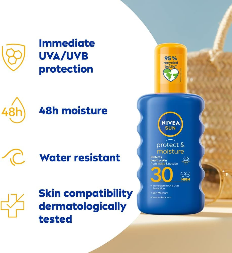 Sun Protect & Moisture Sun Spray SPF 30 (200 Ml), Moisturising Suncream Spray with SPF 30, Advanced Sunscreen Providing Immediate, Effective UVA + UVB Protection