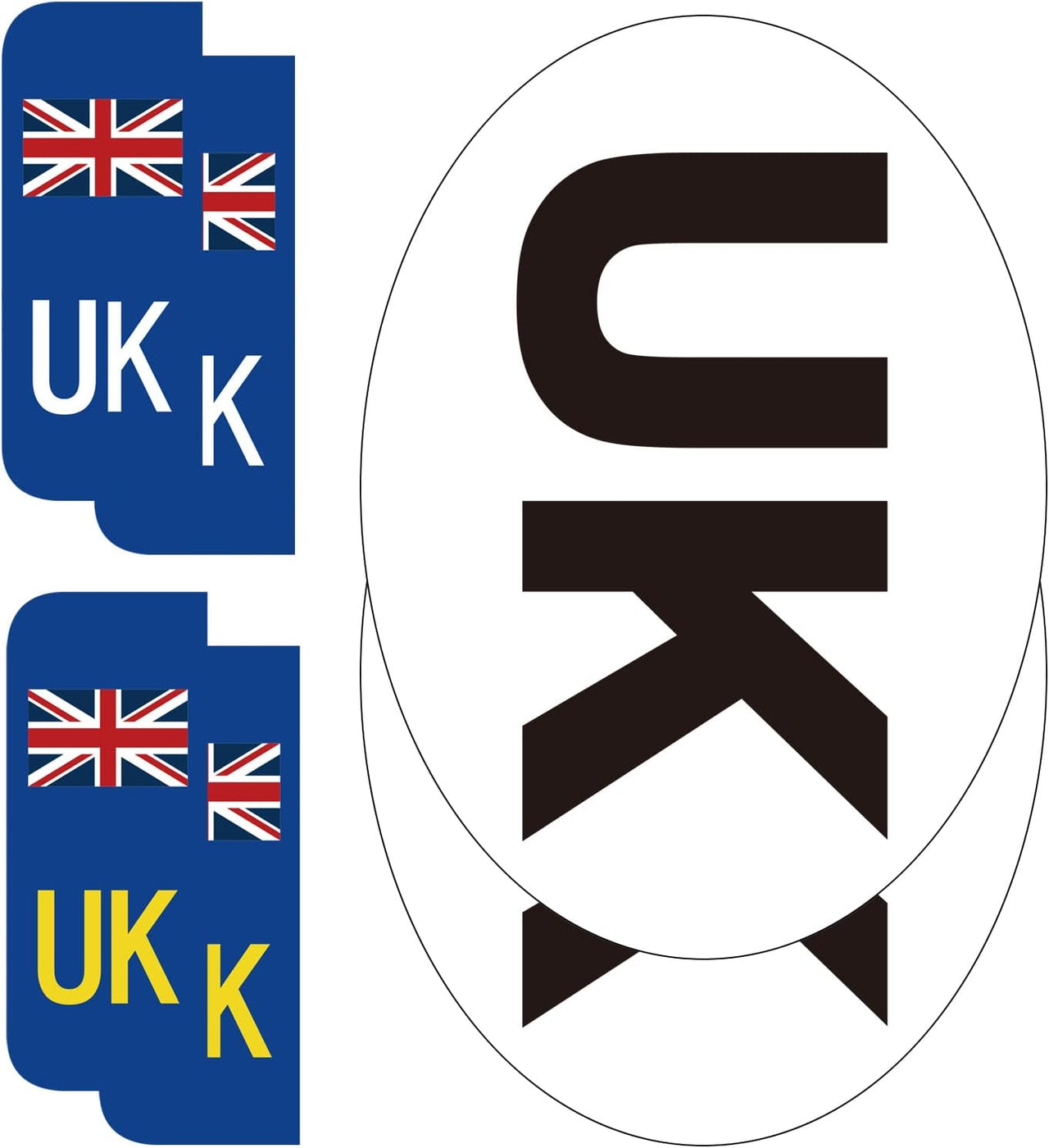 UK Car Stickers for Europe - 2X UK Oval + 4X Number Plate Stickers - Gloss Laminated, Self-Adhesive Vinyl Sticker for Cars, Vans, Trucks Driving in European after Brexit GB