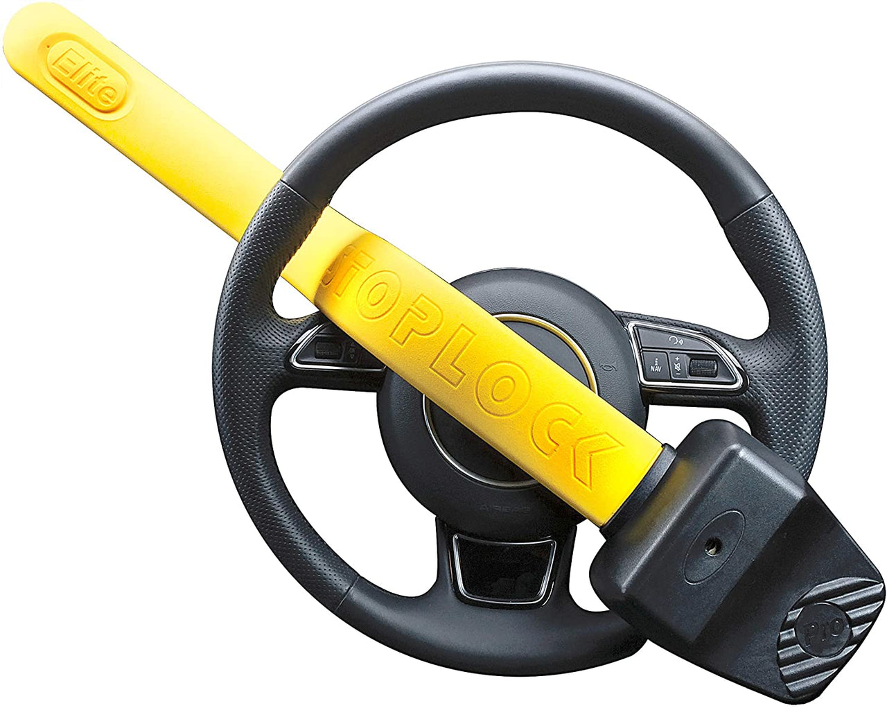 Pro Elite Car Steering Wheel Lock HG 150-00 - Safe Secure Heavy Duty Anti-Theft Bar - Universal Fit - Includes 2 Keys and Carry Bag, Black/Yellow, 1 Unit