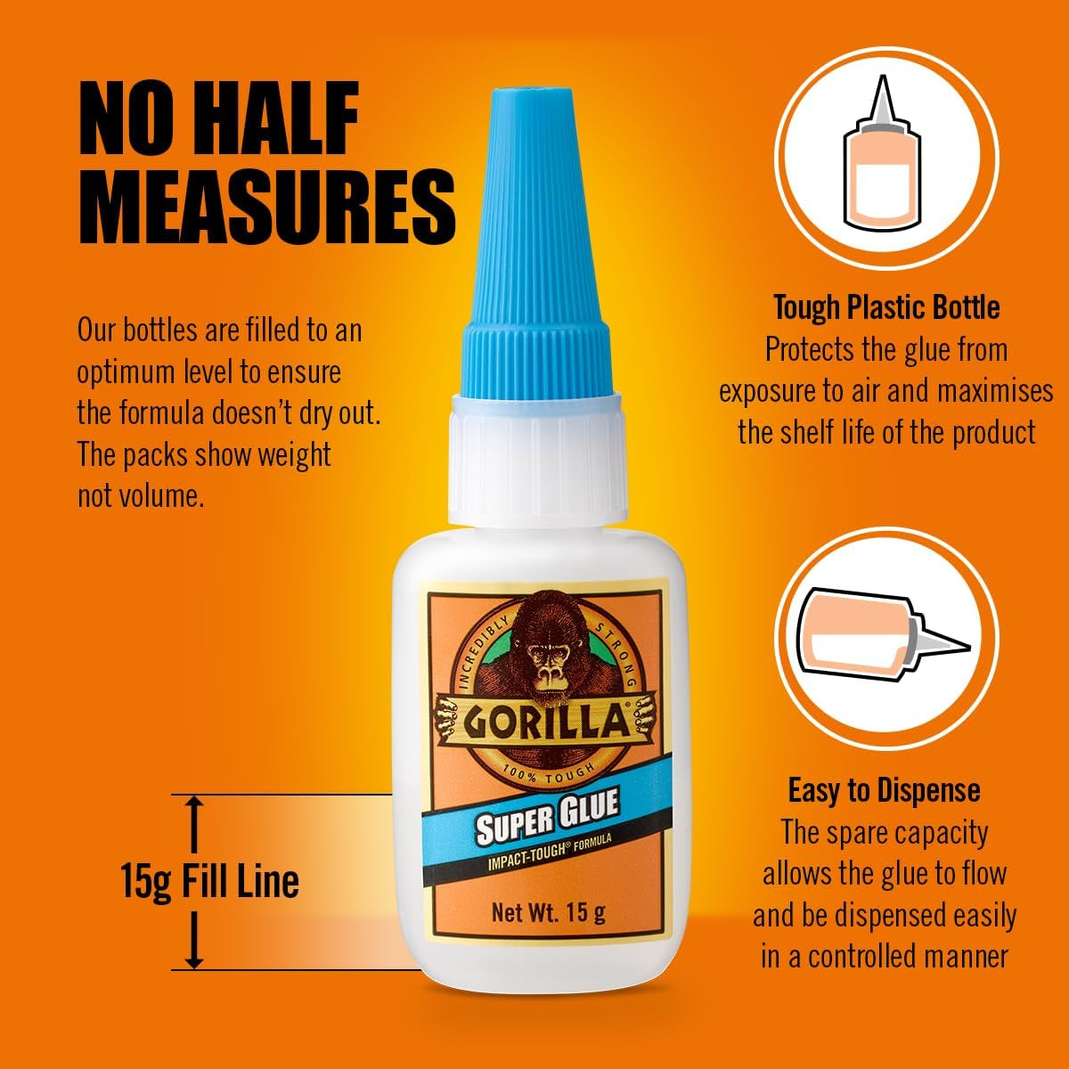 Super Glue, 15G – All Purpose, Impact Tough & Fast Setting with Anti-Clog Cap Ideal for Metal, Ceramics, Leather & More