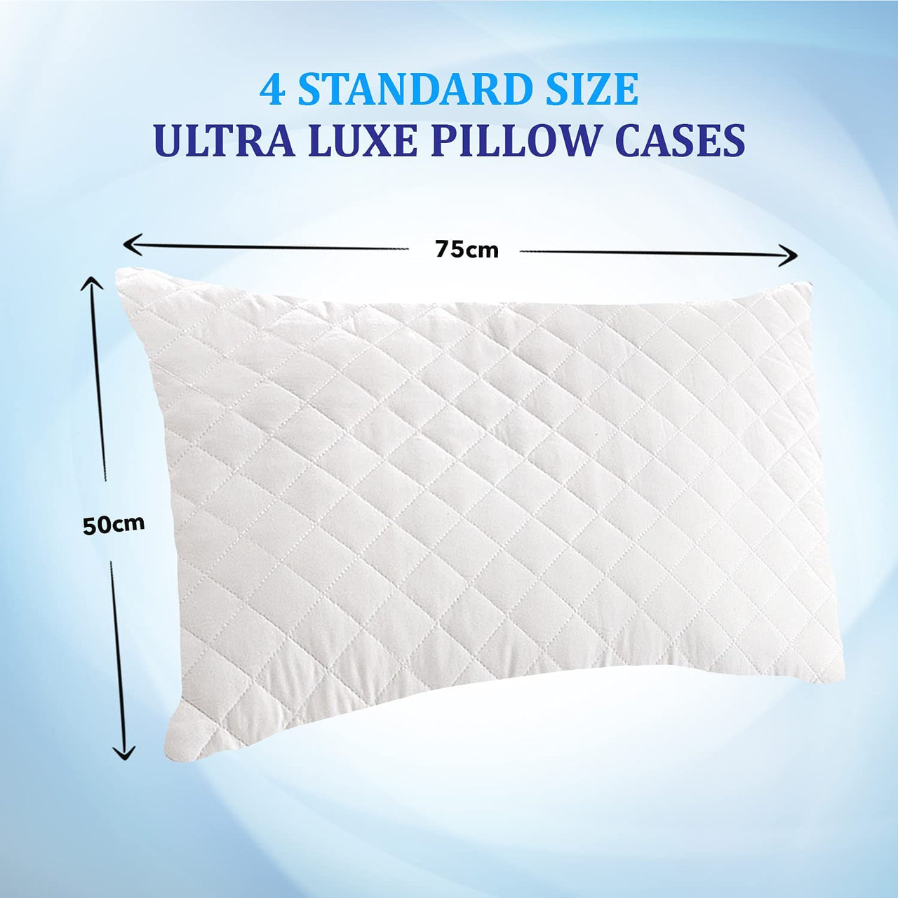 Pillow Protectors 4 Pack Quilted Zipped - Ultra Luxe Zipped Pillow Protectors, Quilted Pillow Protectors, Soft & Breathable Microfiber Pillowcase Protectors, Hypoallergenic 50 X 75Cm - White