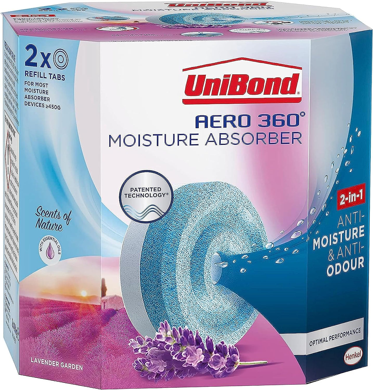 AERO 360° Moisture Absorber Lavender Garden Refill Tab, Aromatherapy, Ultra-Absorbent and Odour-Neutralising, for AERO 360° Dehumidifier, Condensation Absorbers, Twin Pack (2 X 450G)