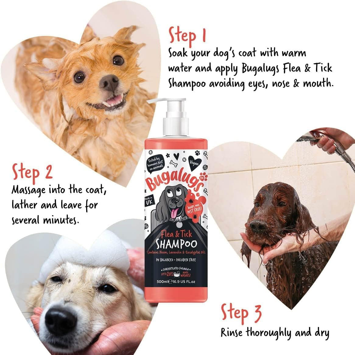 Flea and Tick Dog Shampoo by , Works on Smelly Puppies & Dogs, Contains Neem Oil & Eucalyptus Oils, PH Balanced Vegan Pet Shampoo, Used by Professional Groom