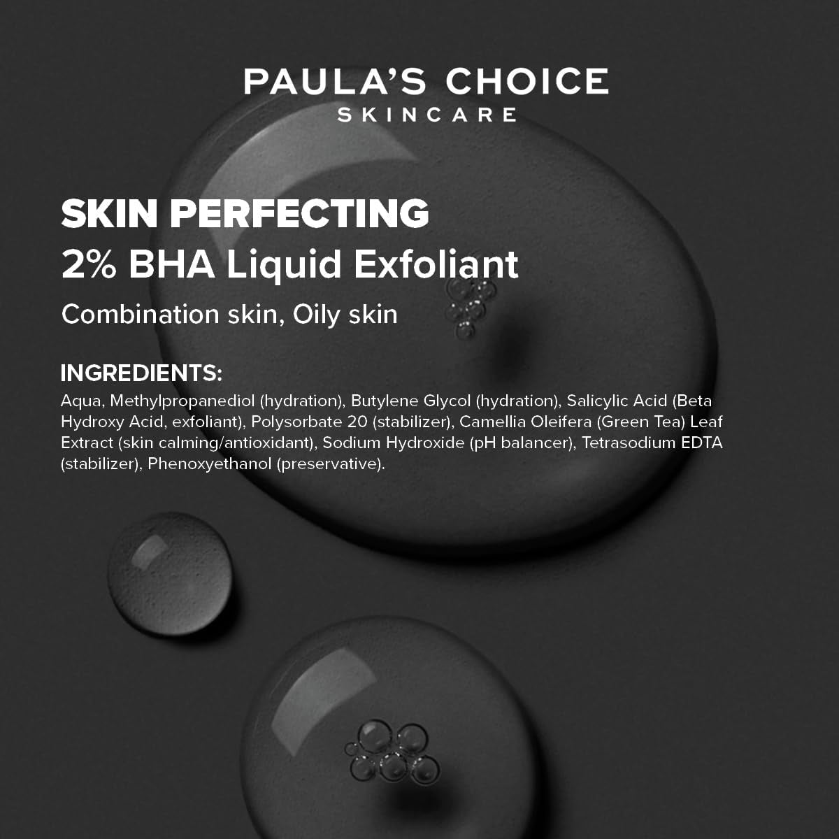 SKIN PERFECTING 2% BHA Liquid Exfoliant - Face Exfoliating Peel Fights Blackheads & Enlarged Pores - with Salicylic Acid - Combination & Oily Skin - 30 Ml