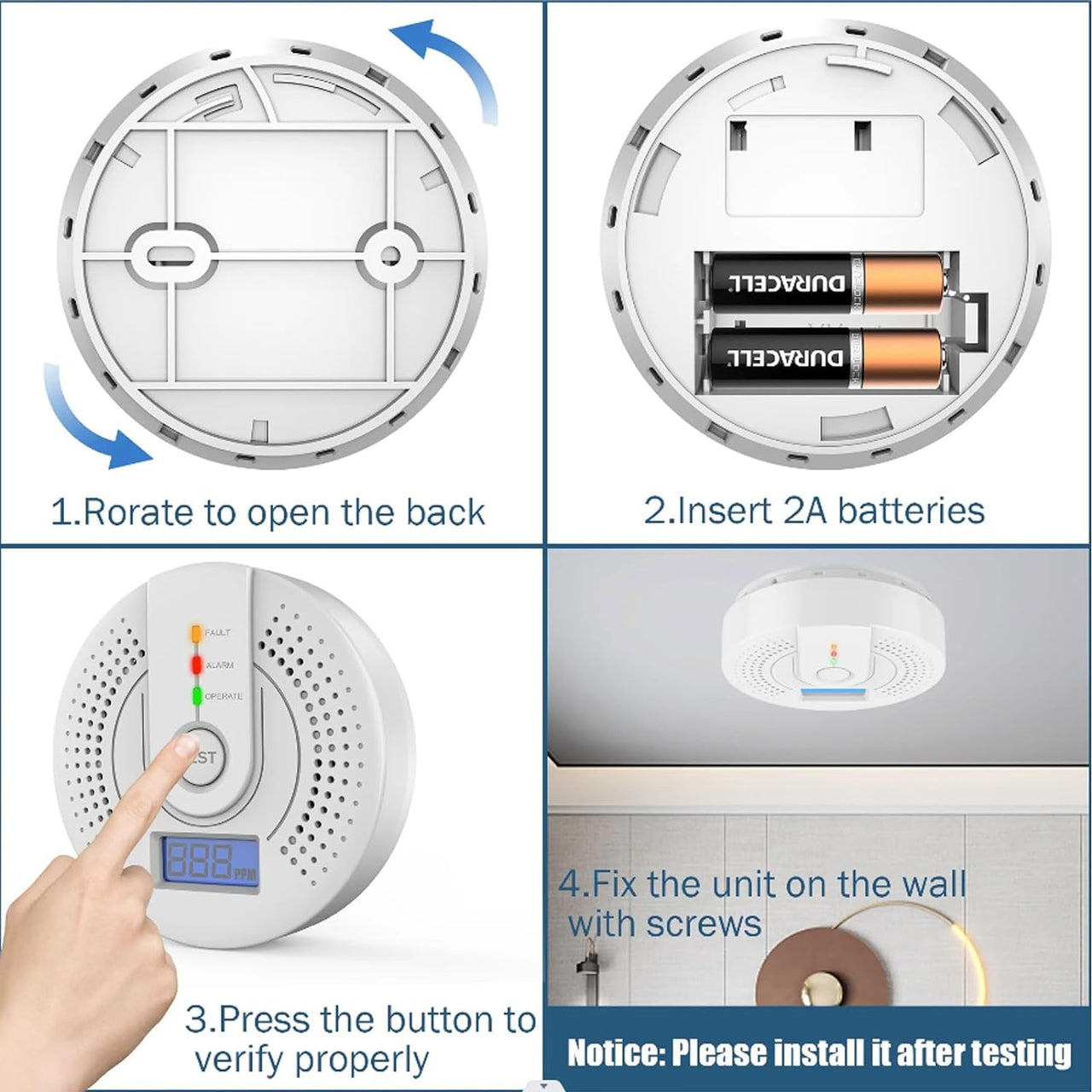 Carbon Monoxide Detector,Carbon Monoxide Alarm, CO Detector with LED Display, CO Alarms Monitor for Home Safety,Disaster Prevention Supplies(Aa Battery NOT Included) UK Patent No.: 6332482