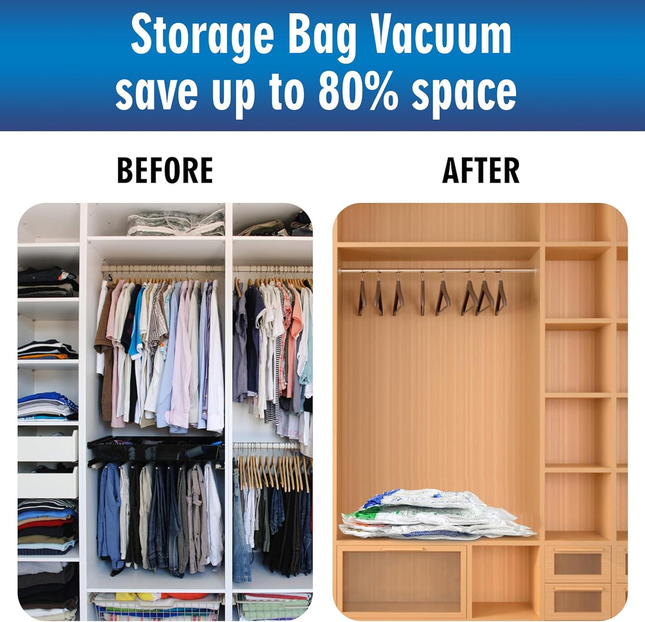 Space Saver Bags for Travel and Home Reusable Vacuum Storage Bags save 80% More Storage Space Work with Vacuum Cleaner (9 Combo, No Pump Included)