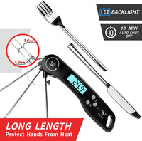 Thumbnail for Digital Meat Thermometer, Instant Read Food Thermometer with Backlight LCD Screen, Foldable Long Probe & Auto On/Off, Perfect for Kitchen, BBQ, Water,Meat, Milk, Cooking Food (Black)