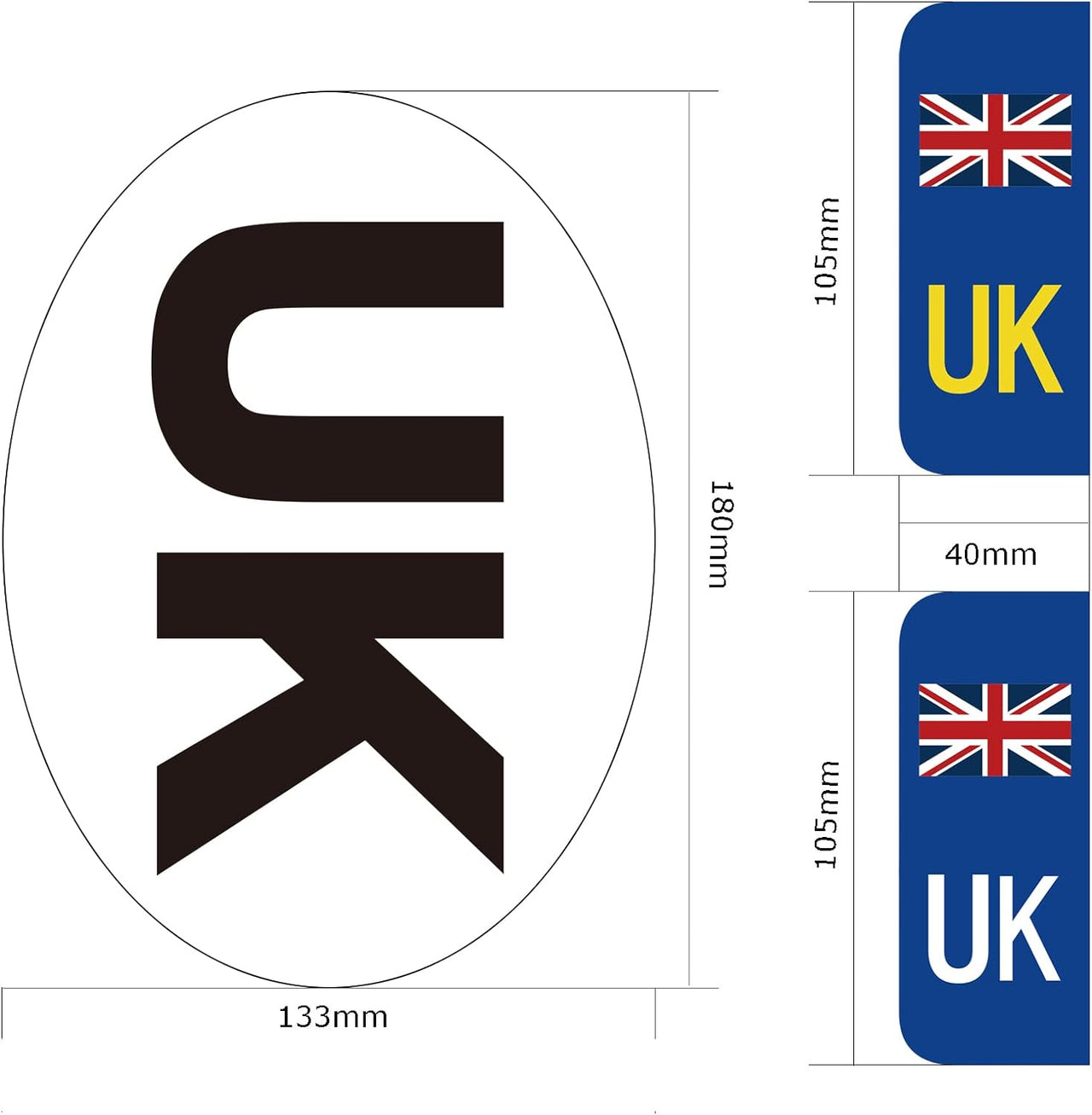 UK Car Stickers for Europe - 2X UK Oval + 4X Number Plate Stickers - Gloss Laminated, Self-Adhesive Vinyl Sticker for Cars, Vans, Trucks Driving in European after Brexit GB