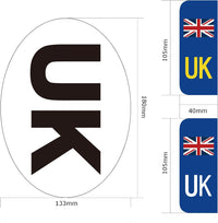 Thumbnail for UK Car Stickers for Europe - 2X UK Oval + 4X Number Plate Stickers - Gloss Laminated, Self-Adhesive Vinyl Sticker for Cars, Vans, Trucks Driving in European after Brexit GB