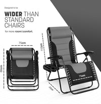 Thumbnail for Set of 2 XXL Premium Heavy Duty Textoline Zero Gravity Chairs - Luxurious Garden Recliners, Adjustable Headrest, Cup & Phone Holder, Foldable & Easy to Clean Patio Sun Loungers (Grey)