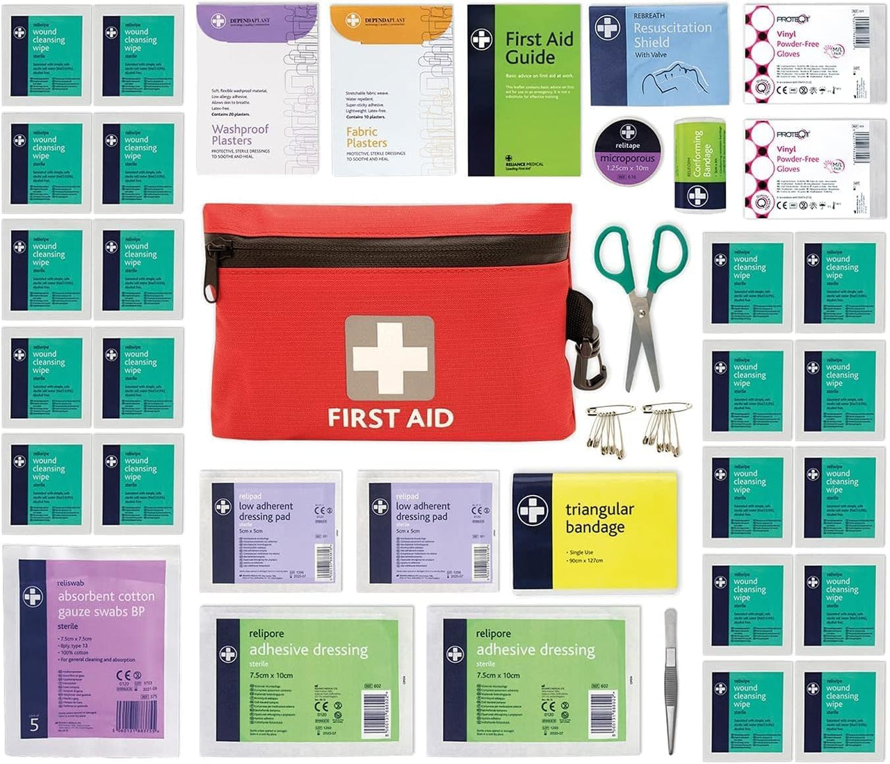 Premium 92 Piece First Aid Kit - Safety Essentials for Travel, Car, Home, Camping, Work, Hiking & Holiday Red , Small