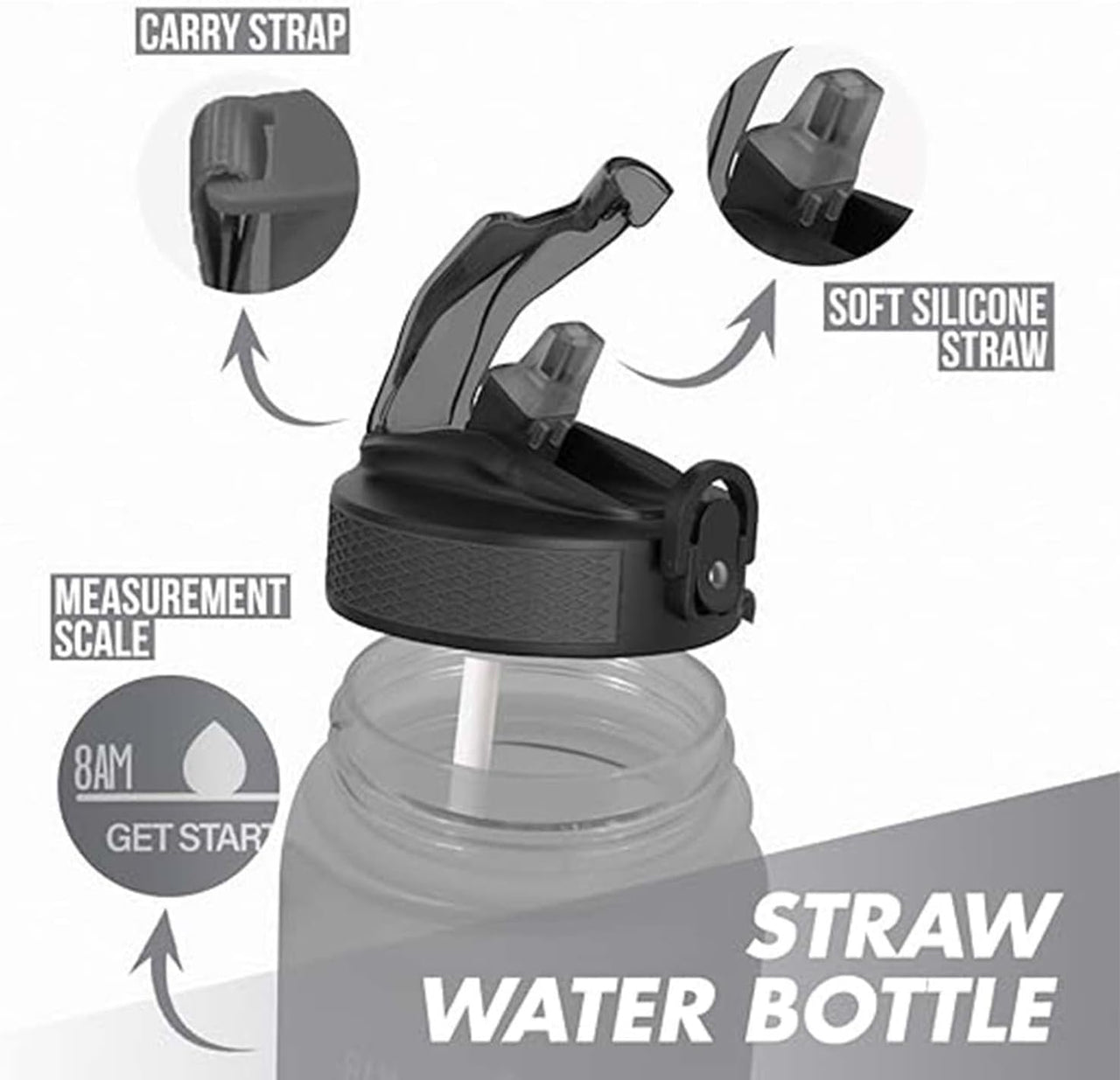 1 Litre Motivational Fitness Sport Water Bottles with Straw & Time Maker, Bpa-Free Plastic Drink Bottle 1L Design for Girls, Boy Running,Cycling (Spout 1000Ml Grey)