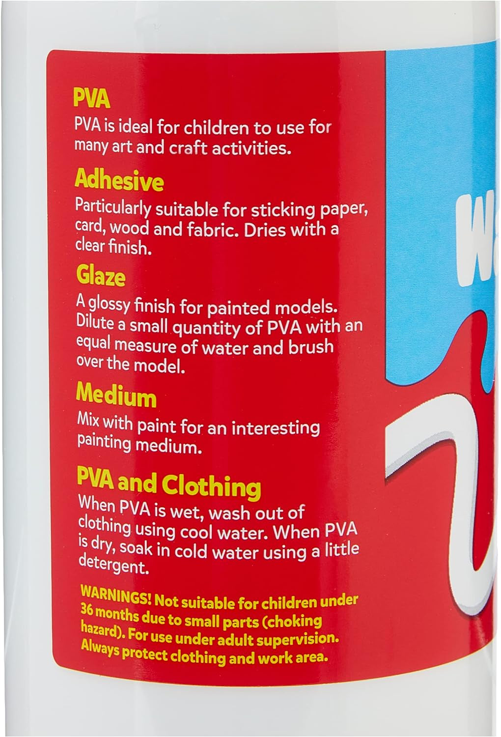 Washable PVA Glue for Crafting, 500Ml - Slime Making Easy Clean Kids Glue, Washes Out of Clothes - Clear Arts and Crafts Glue for Paper, Card, Wood and Fabrics - Children Safe, Ages 3 Years Plus