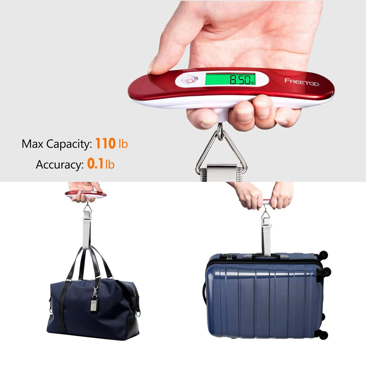 Luggage Scale Portable Digital Weight Scale for Travel Suitcase Weigher with Tare Function 110 Lb/ 50Kg Capacity Red