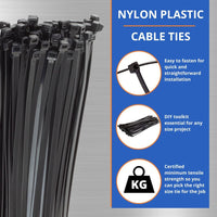 Thumbnail for Black Cable Ties, 300Mm X 3.6Mm, Pack of 100, 12