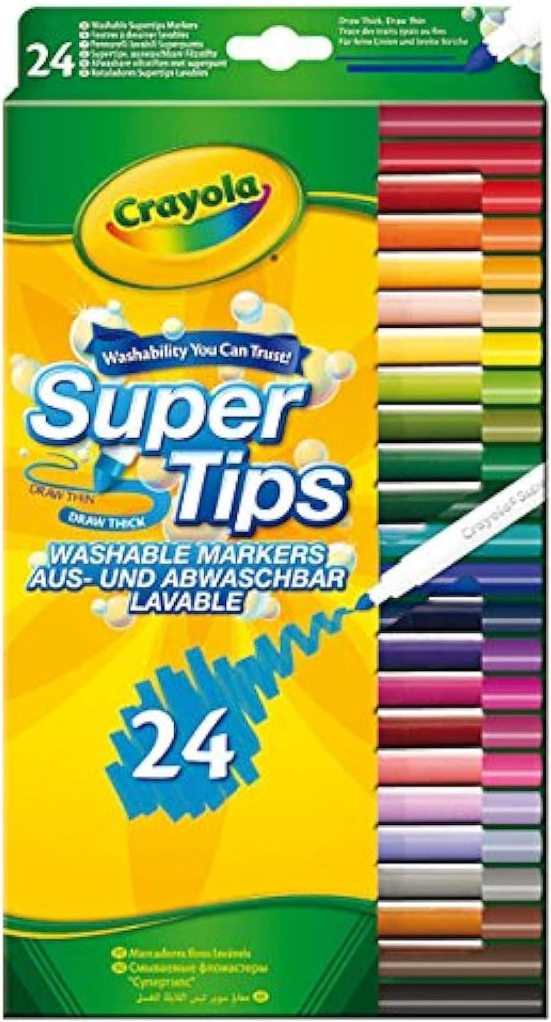 Supertips Washable Markers - Assorted Colours (Pack of 24) | Premium Felt Tip Pens That Can Easily Wash off Skin & Clothing | Ideal for Kids Aged 3+