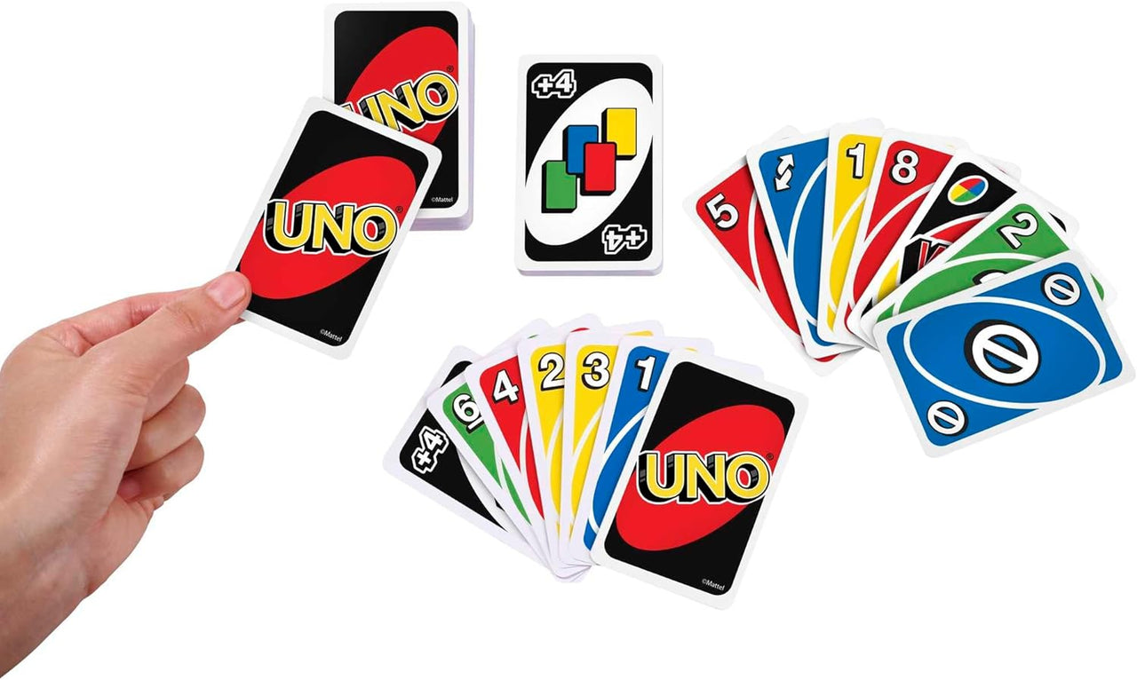 UNO, Classic Card Game for Kids and Adults for Family Game Night, Use as a Travel Game or Engaging Gift for Kids, 2 to 10 Players, Ages 7 and Up, W2087