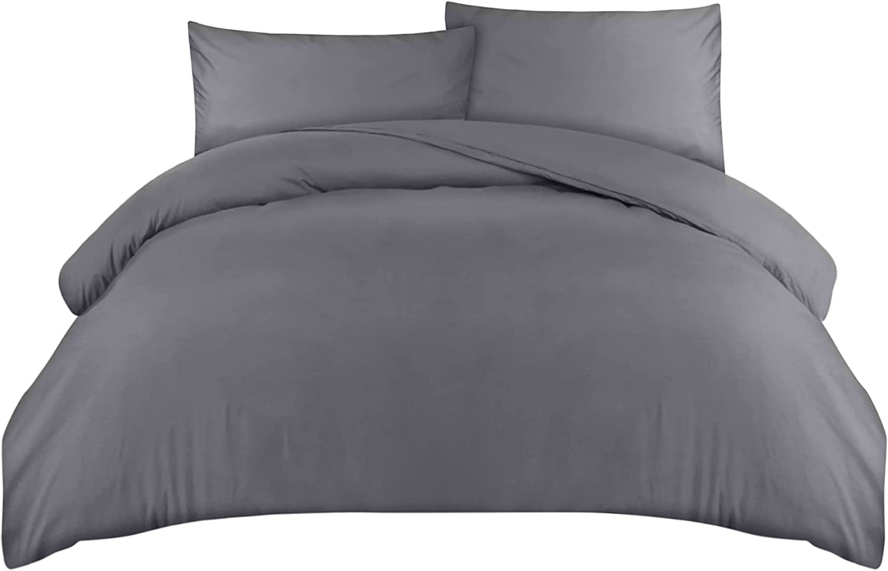 Duvet Cover Double - Soft Microfibre Polyester - Bedding Quilt Cover Set, with Pillow Cases (Grey)