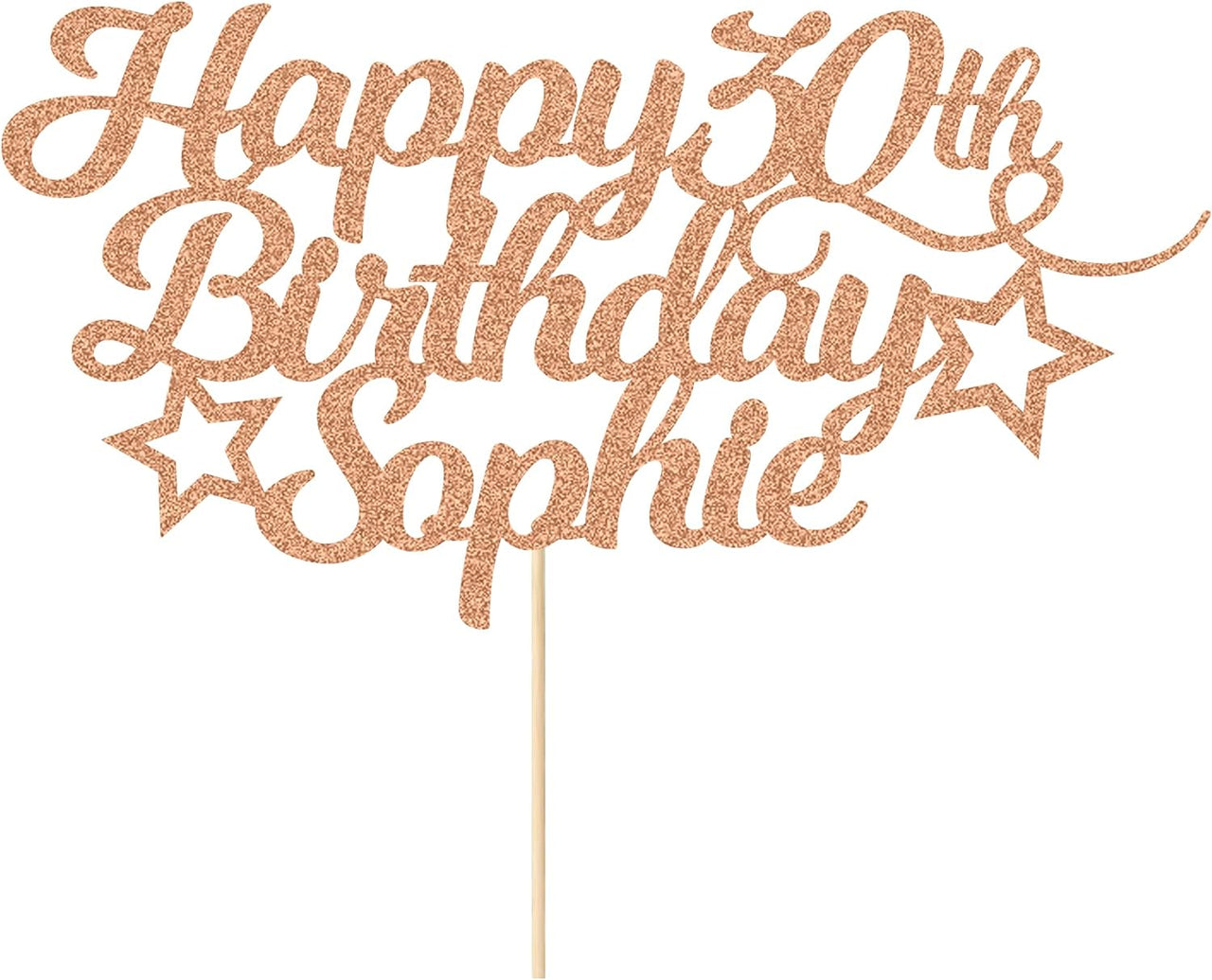 Personalised Happy Birthday Cake Topper Customised with Any Age Name Party Cake Decoration 16 18 21 40 60 Double Sided Glitter Card Rose Gold