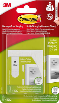 Thumbnail for Picture Hanging Strips, Medium - 12 Pairs (24 Strips) Adhesive Strips, White - Damage Free Hanging - for Pictures, Frames, Mirrors, Wall Décor and Signs - Holds up to 5.4Kg