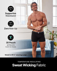 Thumbnail for Mens Boxers Bamboo anti Chafing Soft Comfortable Boxer Briefs Longer Leg - Boxer Shorts Multipack - Moisture Wicking Technology