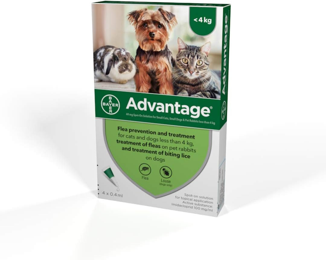 Spot on Flea Treatment 40 Small Cats Dogs and Rabbits, 4 Pipettes