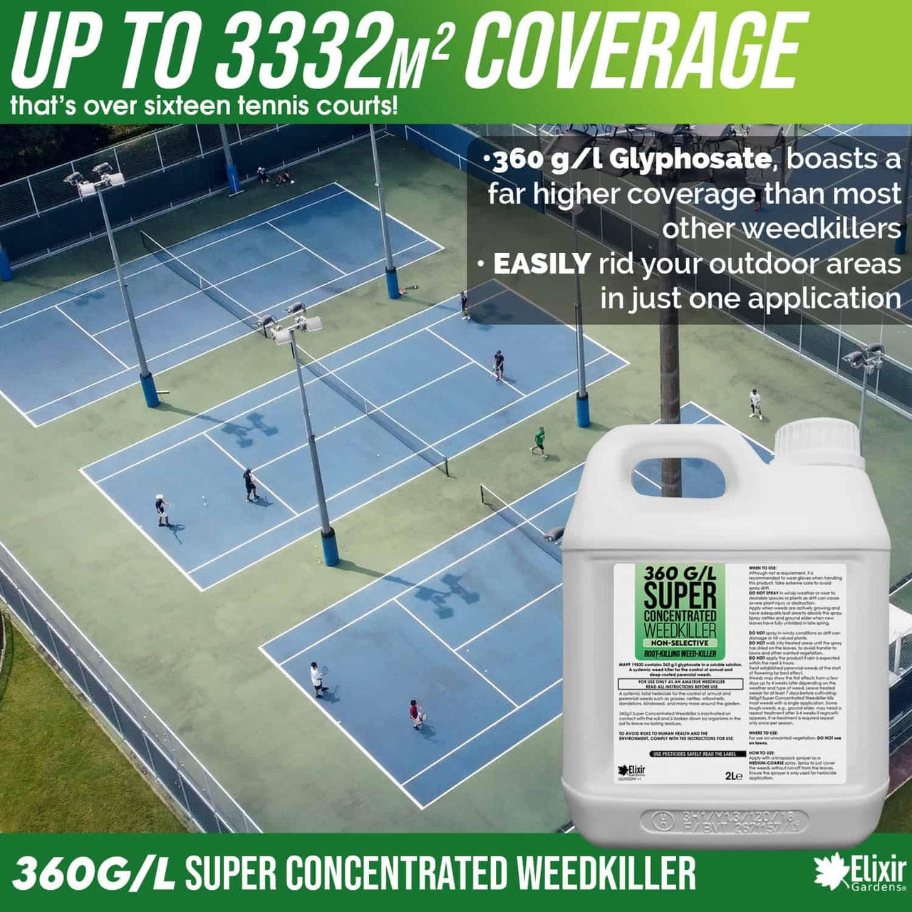 360 G/L Glyphosate Commercial Industrial Strength Weed Killer | Treats up to 3332 Sq.M | Concentrated Herbicide/Weedkiller | 2 X 1 Litre Bottle + Measuring Cup & Gloves