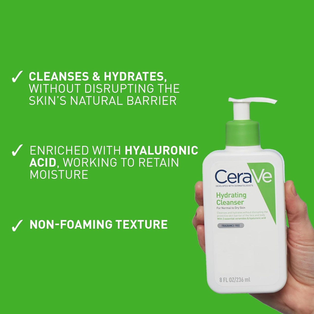 Hydrating Cleanser for Normal to Dry Skin 236 Ml with Hyaluronic Acid and 3 Essential Ceramides