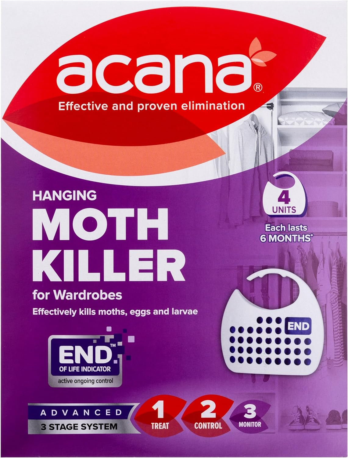 Hanging Moth Killer & Freshener, 4 Pack - Lavender Fragrance, Natural Oils - for Wardrobes - Protects Clothing & Bedding - Each Lasts 6 Months