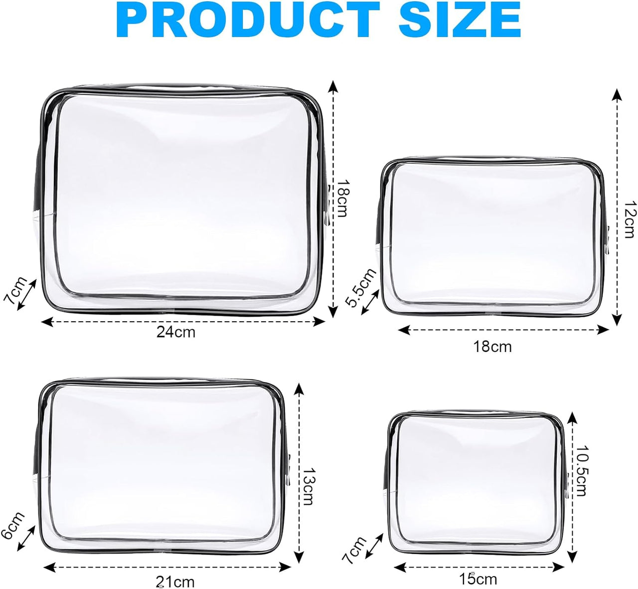 4-Pack Clear Wash & Makeup Bags TSA Approved Makeup Bags, PVC Waterproof Travel Wash Bags for Family, Men, Women (Largea, Medium, Small, Minimum)