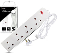 Thumbnail for Heavy Duty Extension Lead UK Pin Plug and Cable, 4 Gang Way 2M Power Adapter, Multi Socket Mains Strip (White, 1 Pack)