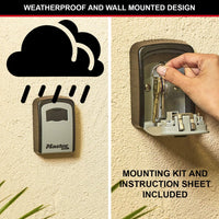 Thumbnail for Key Safe Wall Mounted, Medium 85 X 119 X 36 Mm, Outdoor, Mounting Kit, for Home Office Industries Vehicles, Black & Silver