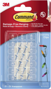 Thumbnail for Decorating Clips, Pack of 20 Mini Hooks and 24 Small Strips, Transparent - Hanging Clips for Decorations and Fairy Lights, Wall Adhesive - Damage Free