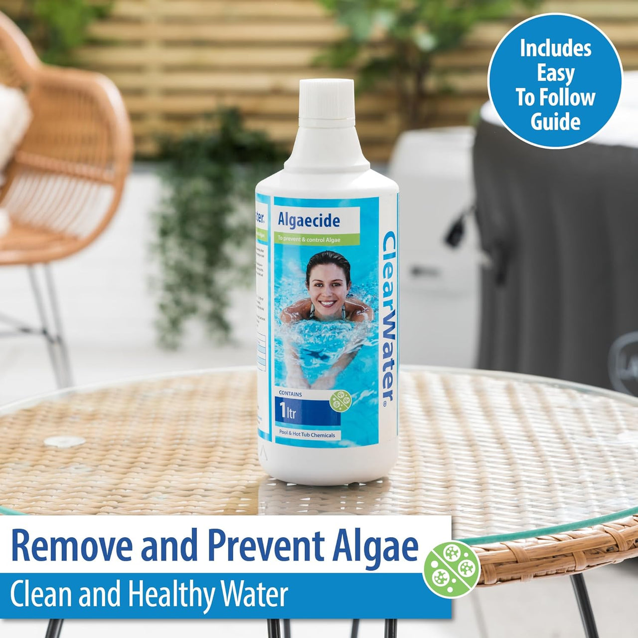 CH0006 Algaecide Algae Remover for Swimming Pool and Spa Hot Tub Water Treatment, Highly Effective Formula, 1 Litre